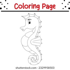 Under the sea black and white educational activity with cute seahorse.. Cute sea animal vector cartoon coloring book illustration