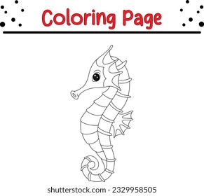 Under the sea black and white educational activity with cute seahorse.. Cute sea animal vector cartoon coloring book illustration