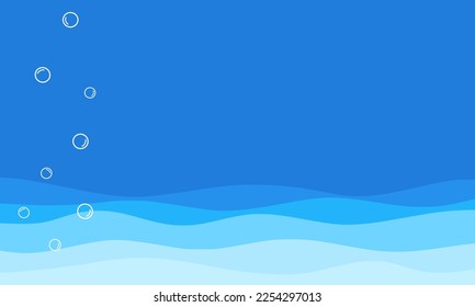 Under the sea with blue wave and bubbles vector illustration.