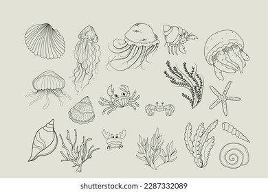 Under the Sea clipart collection including line art illustrations