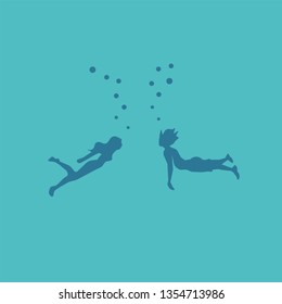 Under the sea couple on a blue background vector