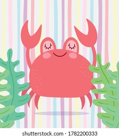 under the sea, crab algae wide marine life landscape cartoon vector illustration