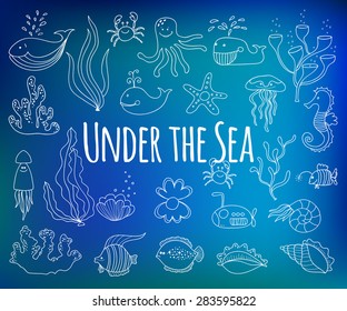 Under the sea creatures set . Hand drawn style illustration
