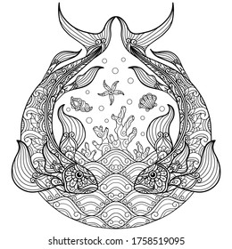 Under sea fish.
Zentangle stylized cartoon isolated on white background. 
Hand drawn sketch illustration for adult coloring book. 
