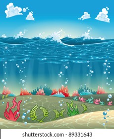 Under The Sea. Funny Cartoon And Vector Illustration.