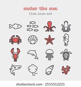 under the sea icon vector set