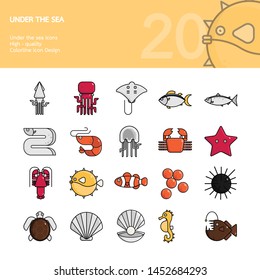 Under the sea icons set. High - quality. Colorline icon design.