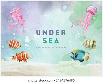 under sea life watercolor background