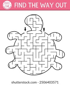 Under the sea or mermaid geometrical maze for kids with tortoise. Ocean preschool printable activity. Turtle shaped labyrinth game. Underwater or sea life puzzle for children with water animal
