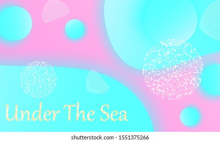 Under the sea. Mermaid pattern. Abstract background. Cartoon vector. Blue, pink colors.