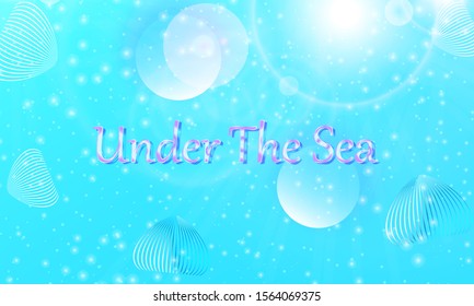 Under the sea. Mermaid pattern. Abstract background. Cartoon vector. Blue color.
