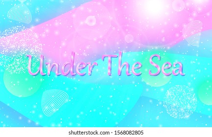 Under the sea. Mermaid pattern. Abstract background. Cartoon vector. Blue, pink colors.