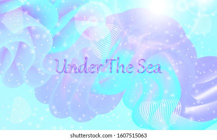 Under The Sea. Mermaid Pattern. Abstract Background. Cartoon Vector. Blue, Pink Colors.