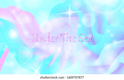 Under the sea. Mermaid pattern. Abstract background. Cartoon vector. Blue, pink colors.