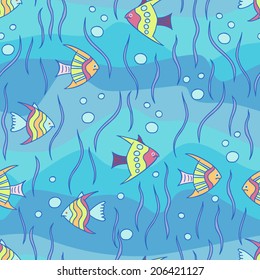 Under the sea. Nautical vector seamless pattern.