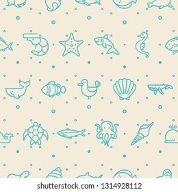 Under the sea seamless pattern vector. shark, various of fishes, Nautical Creatures, sea horse, turtle And Other Elements. 