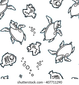 under the sea seamless pattern. sea world seamless pattern, under water world wallpaper with fish and turtle.