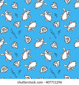 under the sea seamless pattern. sea world seamless pattern, under water world wallpaper with fish and turtle.