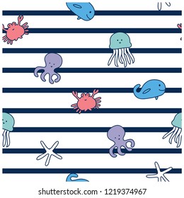 Under the sea seamless pattern.Cute pattern design for kids.Animal drawing.Vector illustration design for fashion fabrics, textile graphics, prints.