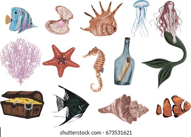 Under the sea - Set of detailed vector icons