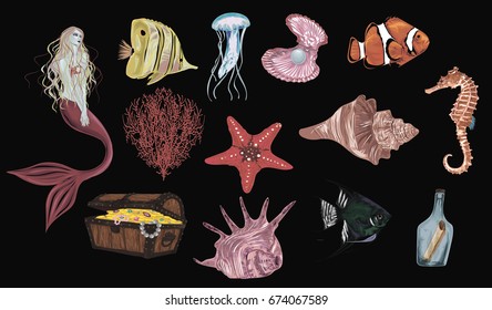 Under the sea - Set of detailed vector icons