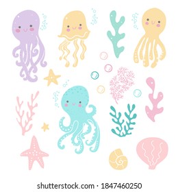 
under the sea set on the white background