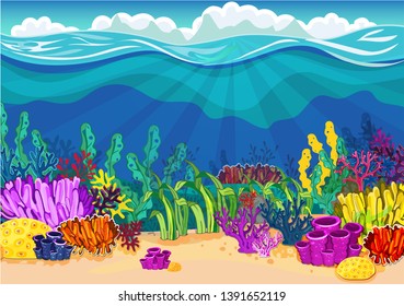 Under the sea summer vector background  for game ui.