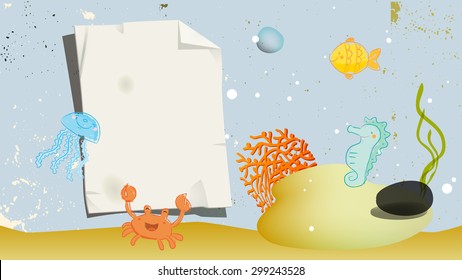 Under the sea, underwater, marine life. Vector cartoon illustration.