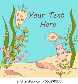 Under The Sea Whimsical Card/Invitation. Vector Illustration.