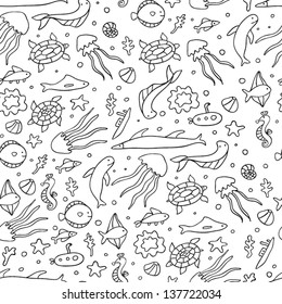 under the sea white seamless pattern