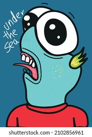 under the sea,cartoon fish character,vector illustration