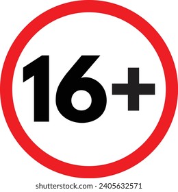 Menor de dieciséis años signo de prohibición . Dieciséis más vector de icono. Símbolo de advertencia de signo inferior a 16  