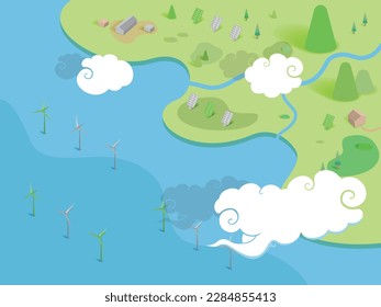 under sky_A002_eco village and sea shows the eco concept from the top view vector illustration graphic EPS 10