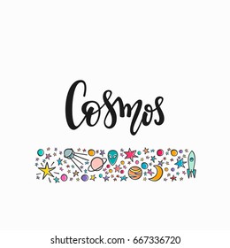 Under the stars travel cosmos space astronomy quote lettering frame. Calligraphy inspiration graphic design typography element. Hand written postcard. Cute simple vector sign.