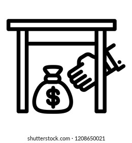 Under table money bag icon. Outline under table money bag vector icon for web design isolated on white background