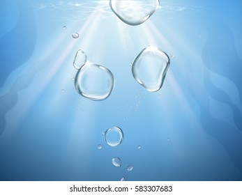 under water background, 3d illustration, with bubbles and a streak of light, can be used as background