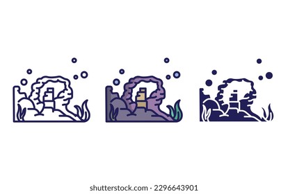 Under Water Cave line and solid illustration icon