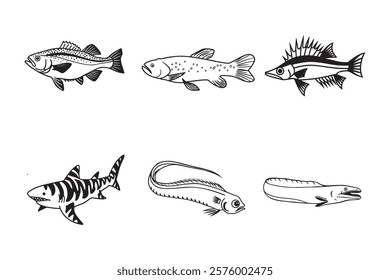 Under water fish silhouette illustration bundle