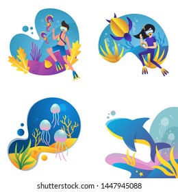 Under Water Flat Vector Illustration Design