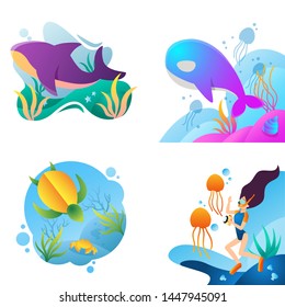 Under Water Flat Vector Illustration Design