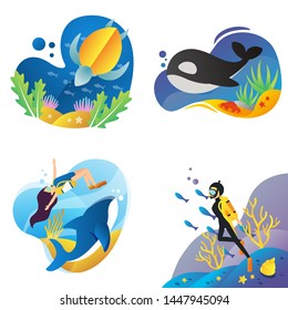 Under Water Flat Vector Illustration Design
