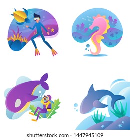 Under Water Flat Vector Illustration Design