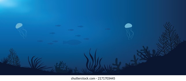 under water ocean - landscape underwater world, scene blue nature graphic design and Vector illustration