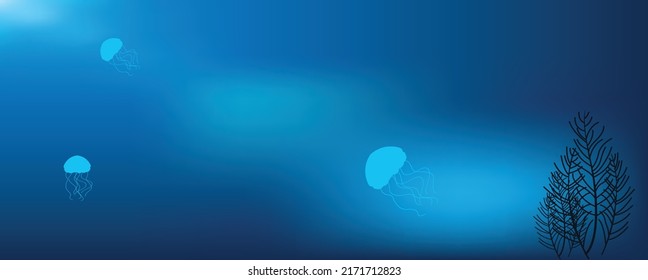 under water ocean - landscape underwater world, scene blue nature graphic design and Vector illustration