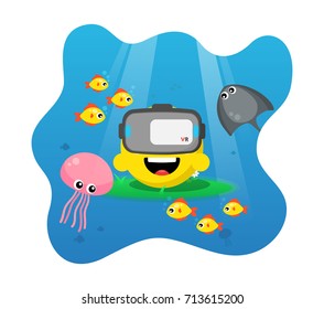 Under water panorama Virtual Reality view - isolated vector illustration