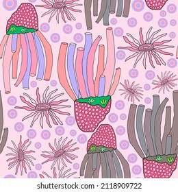 under water sea sponges and corals seamless pattern. cute sea sponges seamless surface pattern design.