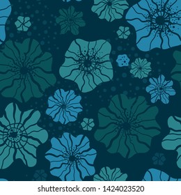 Under Water seamless Pattern - blue floral repeat Background underwater theme - Great as a summer textile print,   wallpaper, packaging. Surface pattern design.