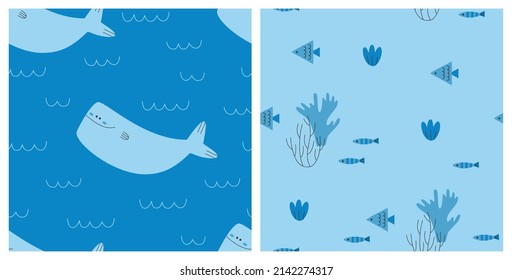 Under The Water Seamless Pattern. Fish Swiming Under The Sea Pattern Illustration.