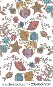under water seashell, shellfish, fish pattern vector