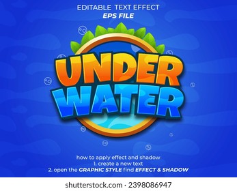 under water text effect, font editable, typography, 3d text for games. vector templatef